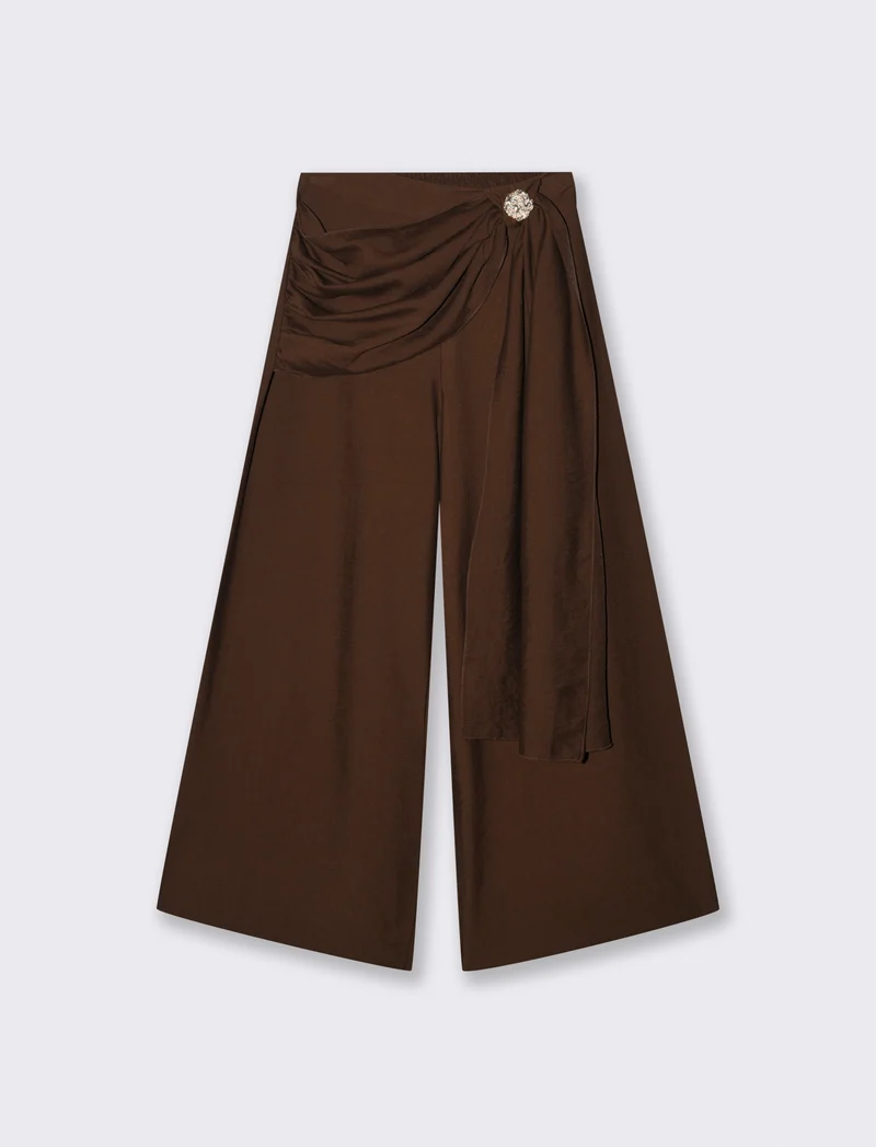 Pantalone largo con fusciacca e bottone - Moro
