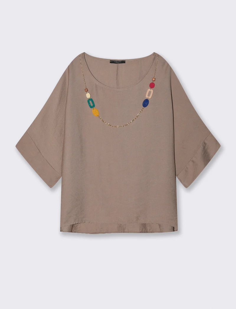 Casacca over con collana - Grigio fango
