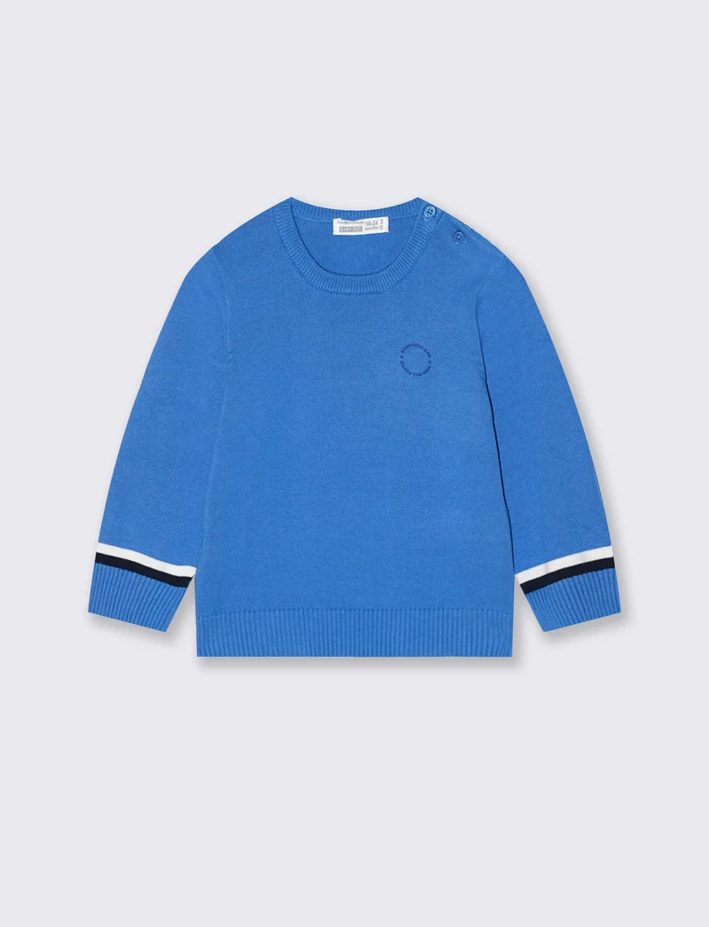 Maglioncino girocollo con righe sui polsini - Blu oceano