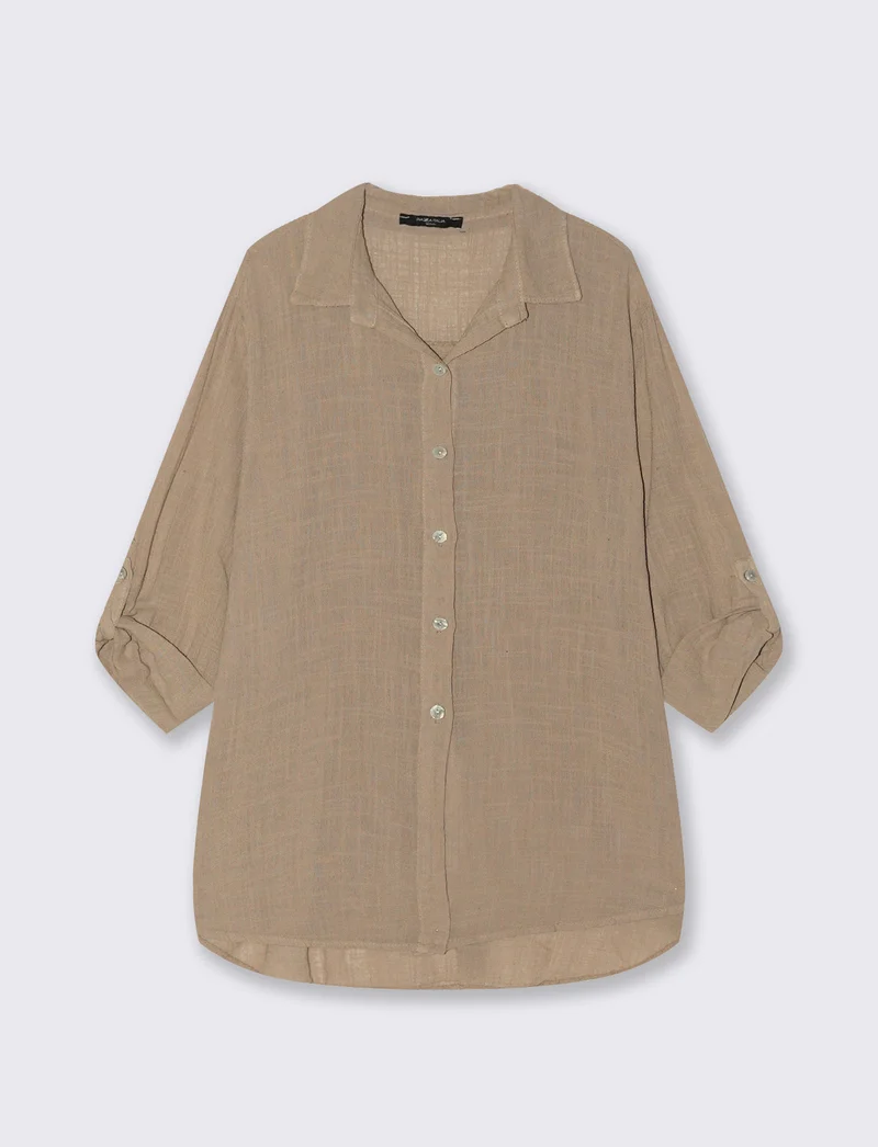 Camicia lunga in cotone per donna - Cammello