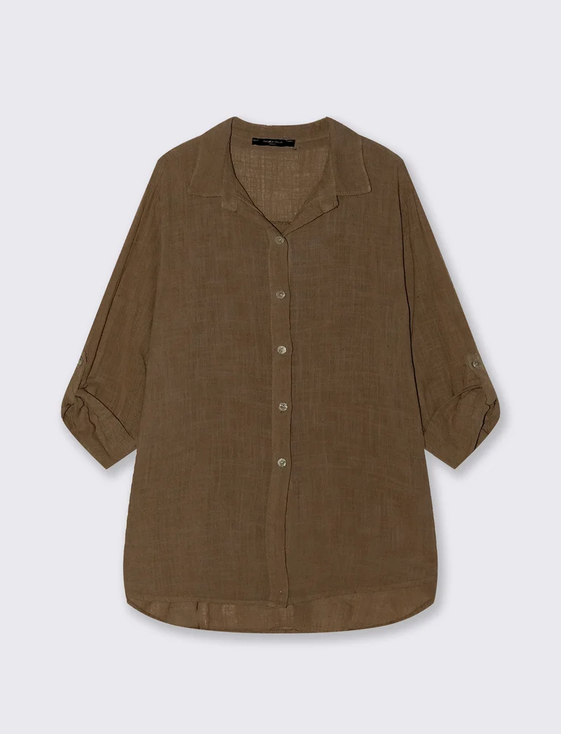 Camicia lunga in cotone per donna - Moro