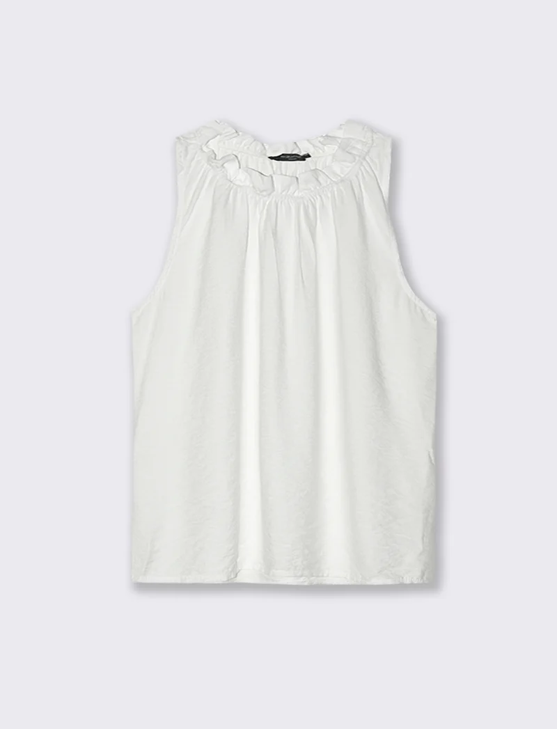 Top in cotone lavato con arriccio sul collo - Bianco