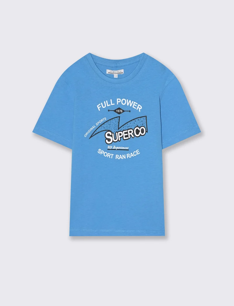 T-shirt estiva in jersey di cotone con stampa - Blu