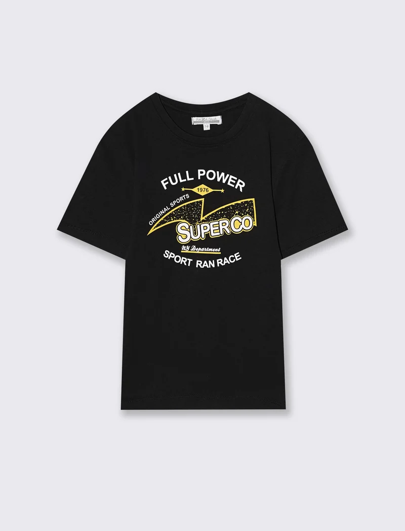 T-shirt estiva in jersey di cotone con stampa - Nero