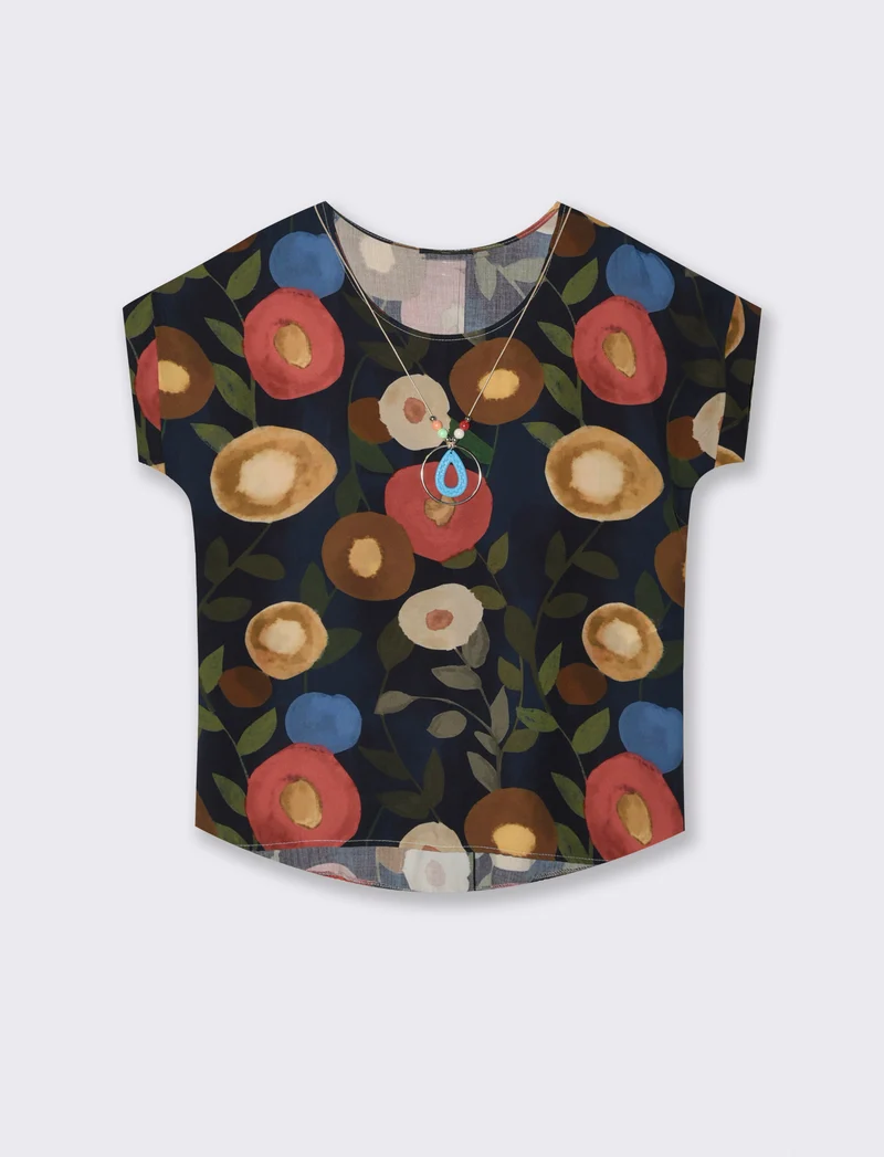 Casacca stampata con collana per donna - Blu