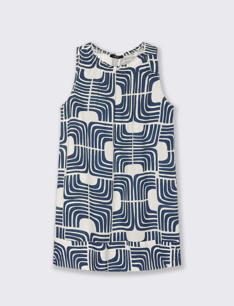 Vestito in viscosa stampato con arriccio - Blu