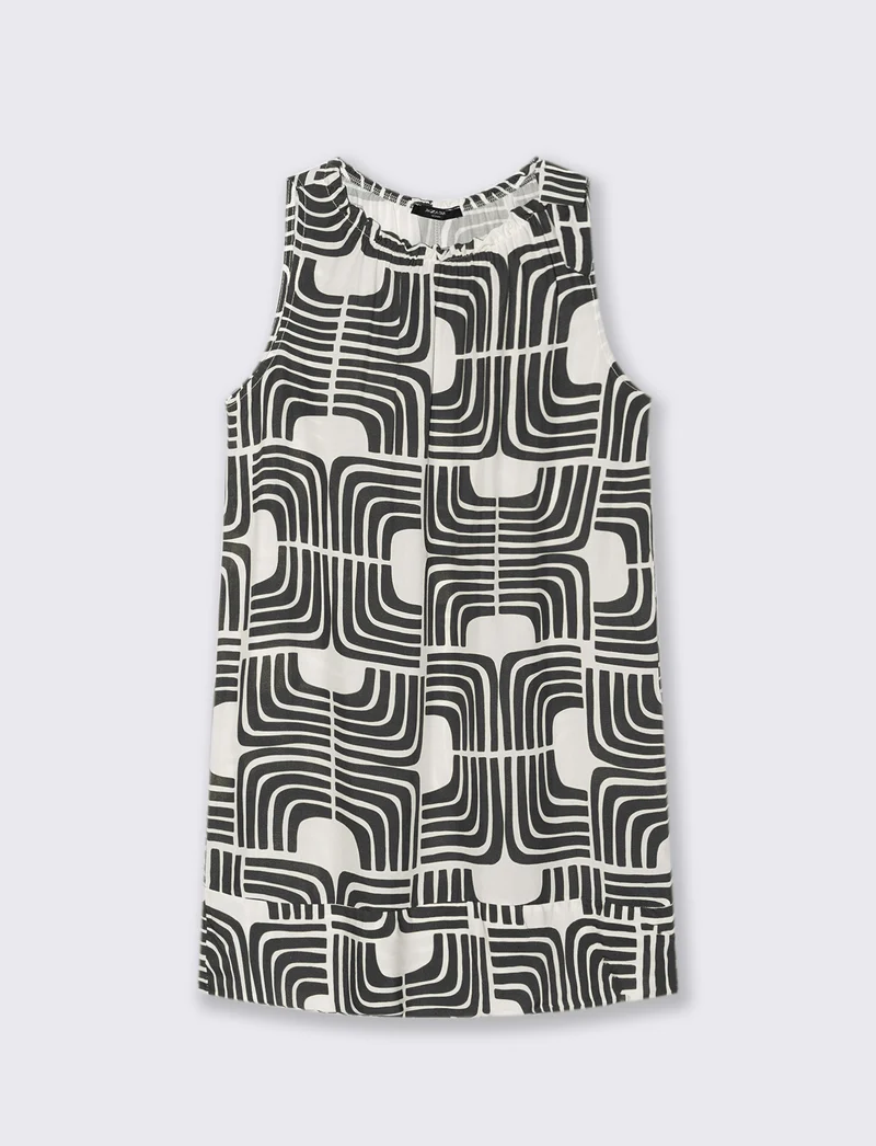 Vestito in viscosa stampato con arriccio - Nero