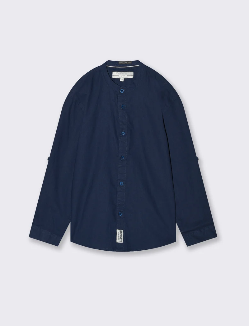 Camicia collo coreano da bambino - Blu