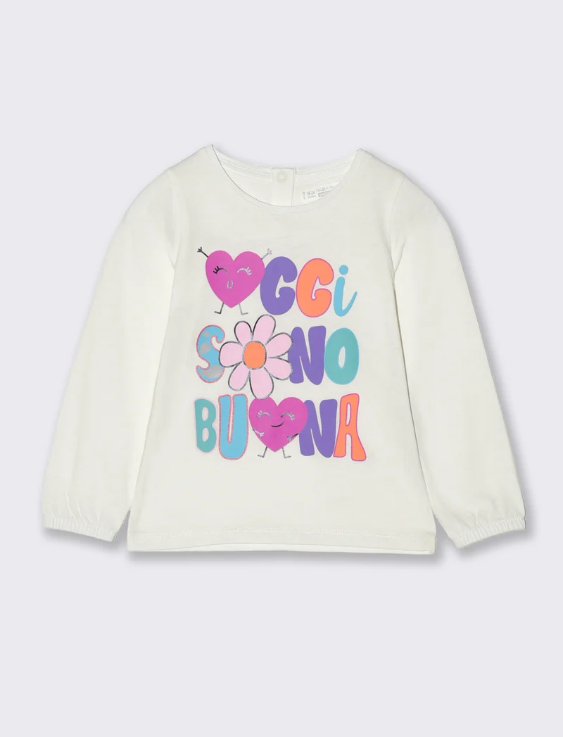 T-shirt con fondo manica elastico da neonata - Bianco latte