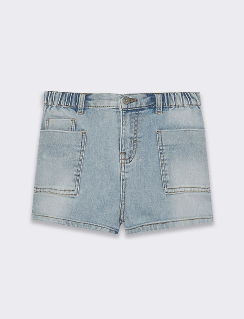 Short in denim elastico da bambina - Denim chiaro