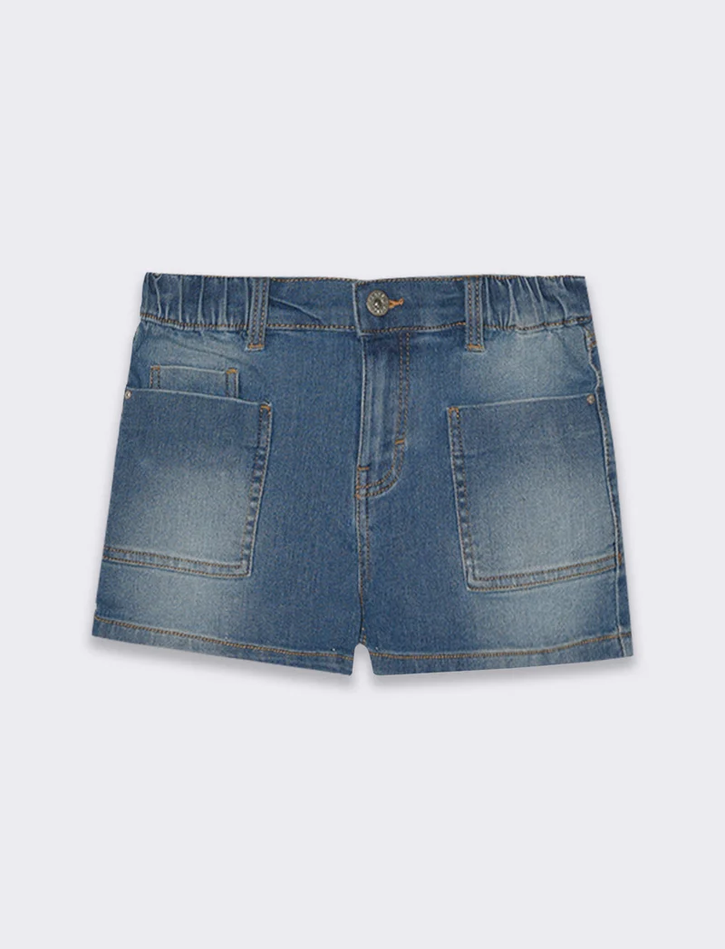 Short in denim elastico da bambina - Denim