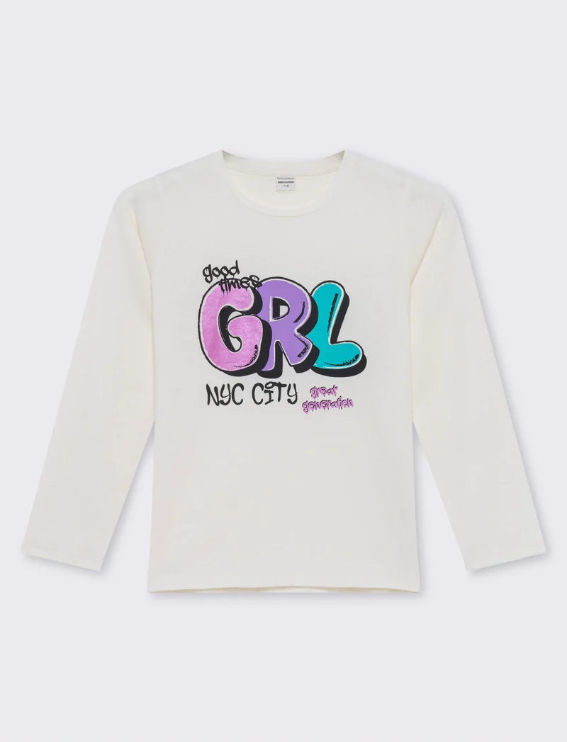 T-shirt stampa frontale da bambina - Bianco latte