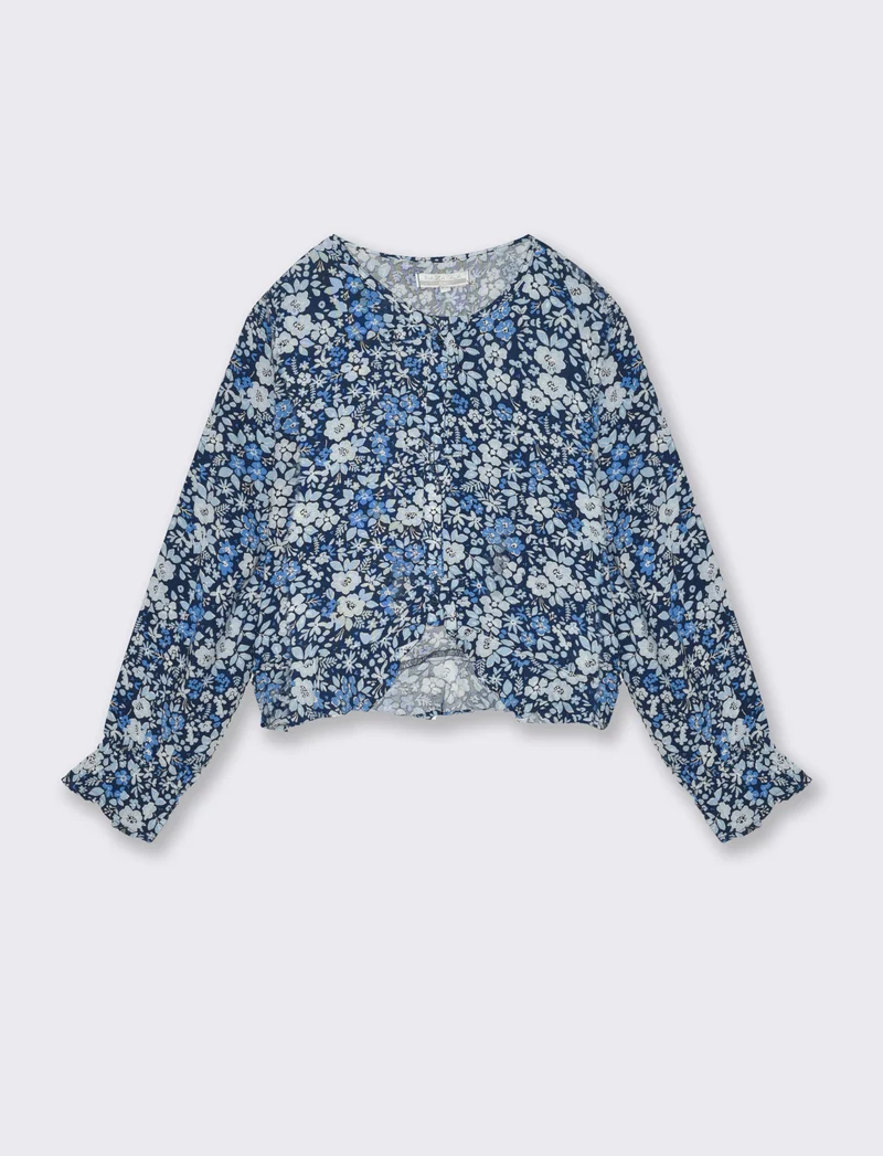 Camicia in viscosa stampata da bambina - Blu