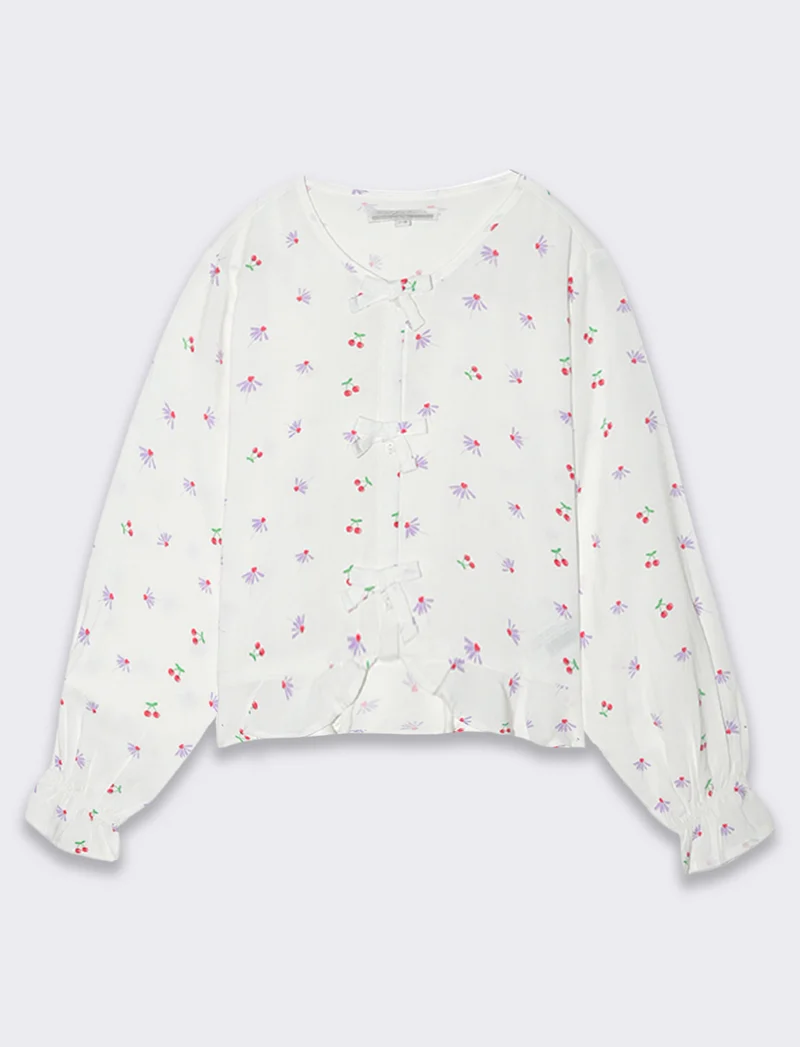 Camicia in viscosa stampata da bambina - Bianco latte