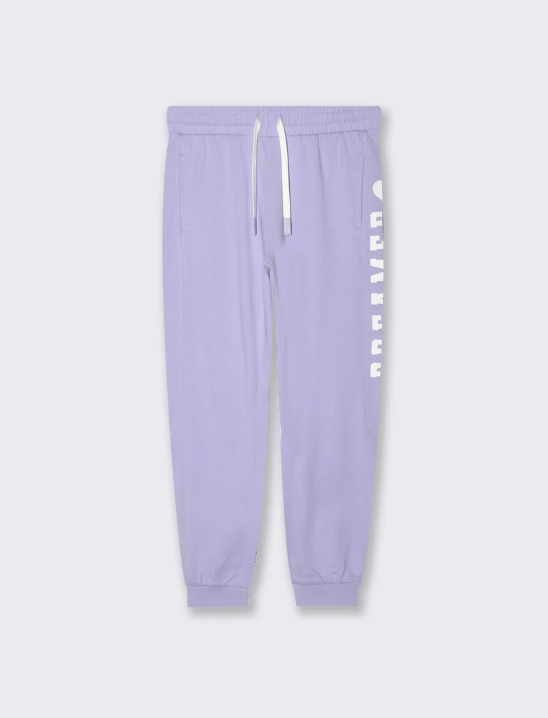 Jogger con tagli e stampa stile college da bambina - Lilla