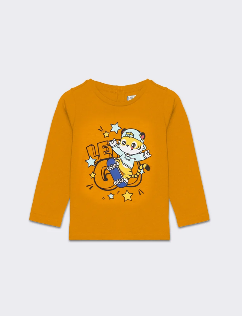 T-shirt manica lunga stampata da neonato - Arancio
