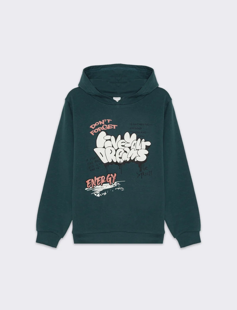 Felpa chiusa con cappuccio da bambino - Verde Ottanio