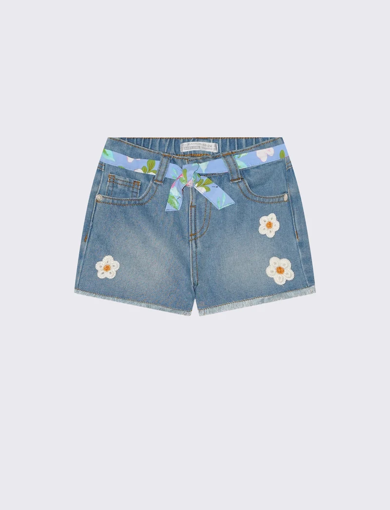 Shorts di jeans con applicazioni e cintura - Denim