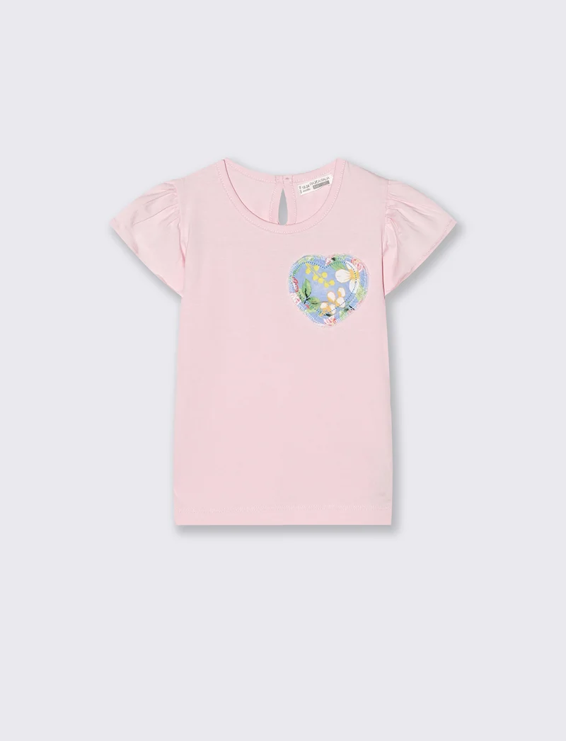 Maglietta chic con maniche ampie e applicazione - Rosa