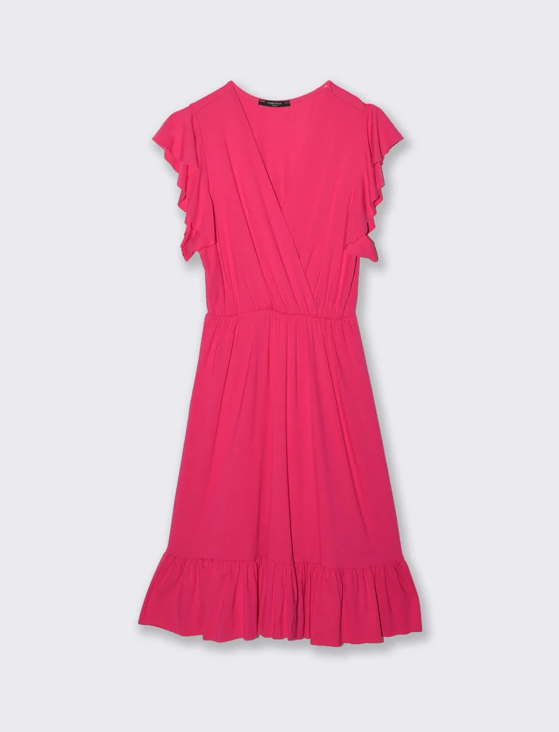 Vestito lungo con volants per donna - Fuxia