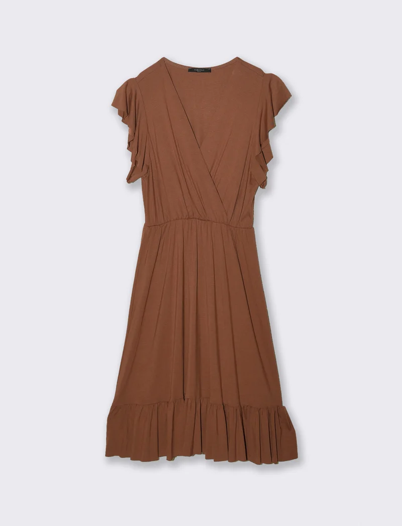 Vestito lungo con volants per donna - Marrone tabacco