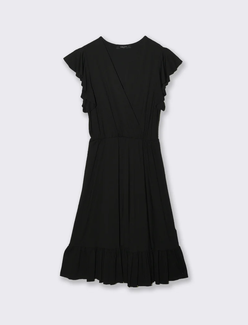 Vestito lungo con volants per donna - Nero