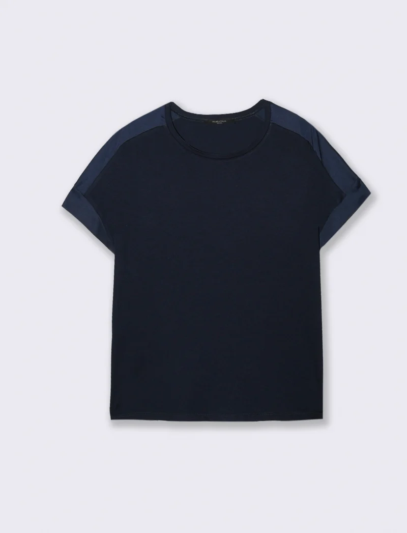Top stampato sul davanti con scollo sciallato - Blu