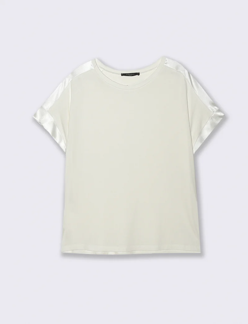 Top stampato sul davanti con scollo sciallato - Bianco latte