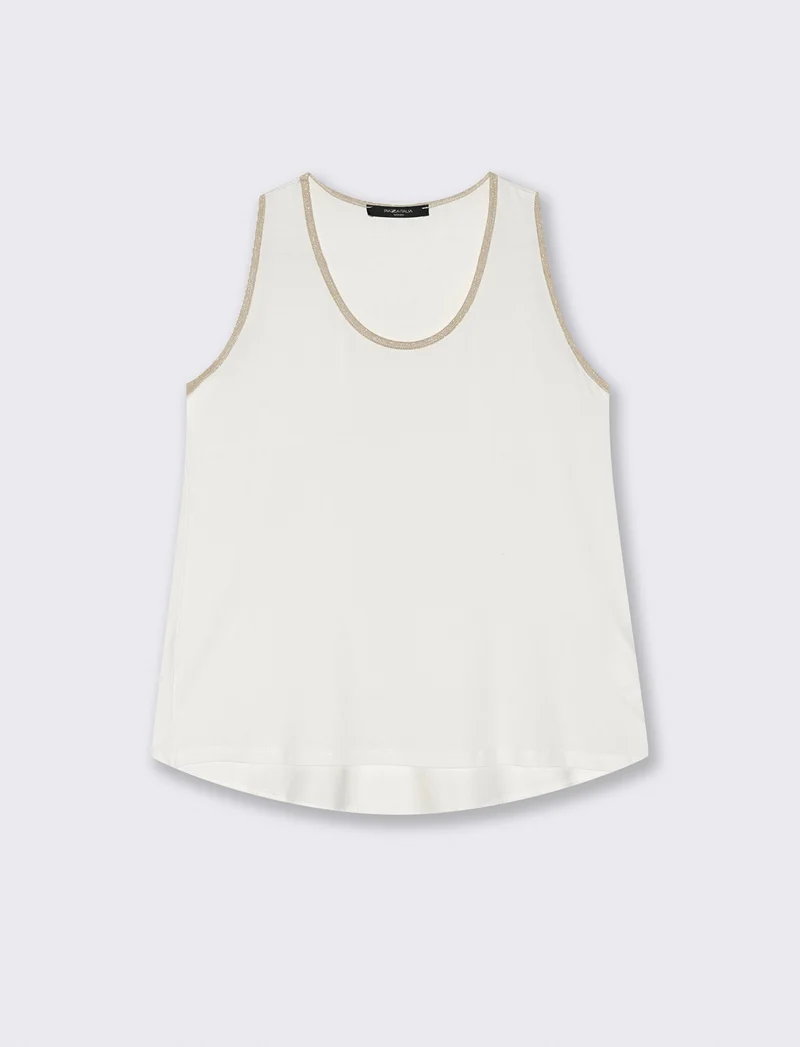 TOP VISCOSA CON DETTAGLI A CONTRASTO LUREX - Bianco latte