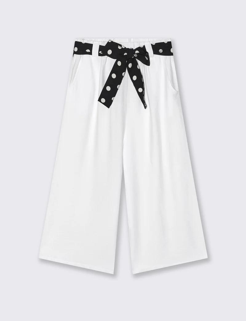 Pantalone largo con cintura stampata - Bianco latte