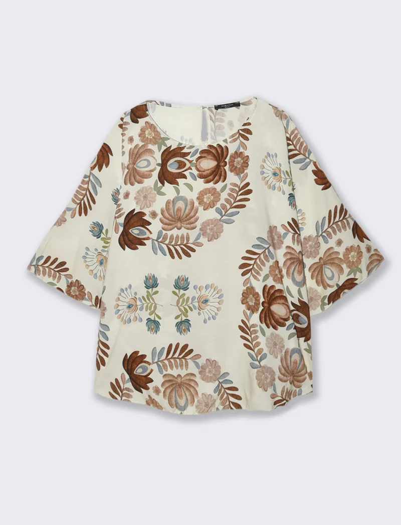 Tshirt in viscosa stampato - Marrone tabacco