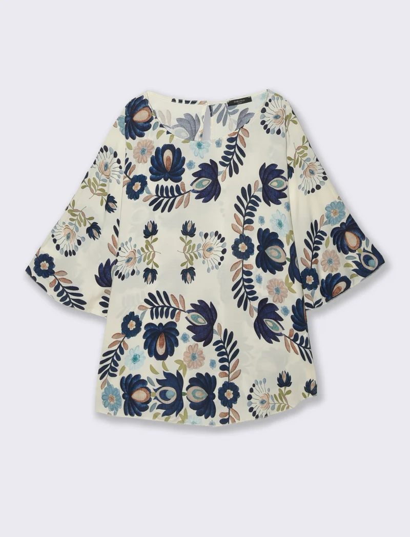 Tshirt in viscosa stampato - Blu