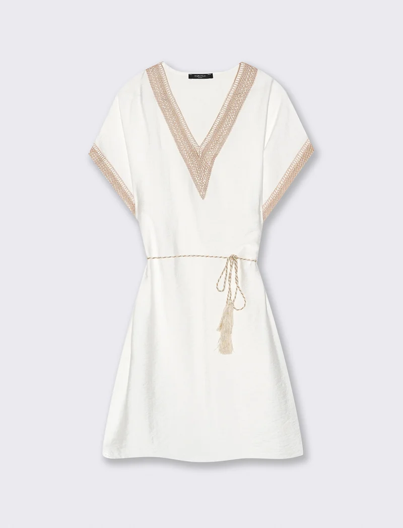 Vestito con cintura e passamaneria - Bianco
