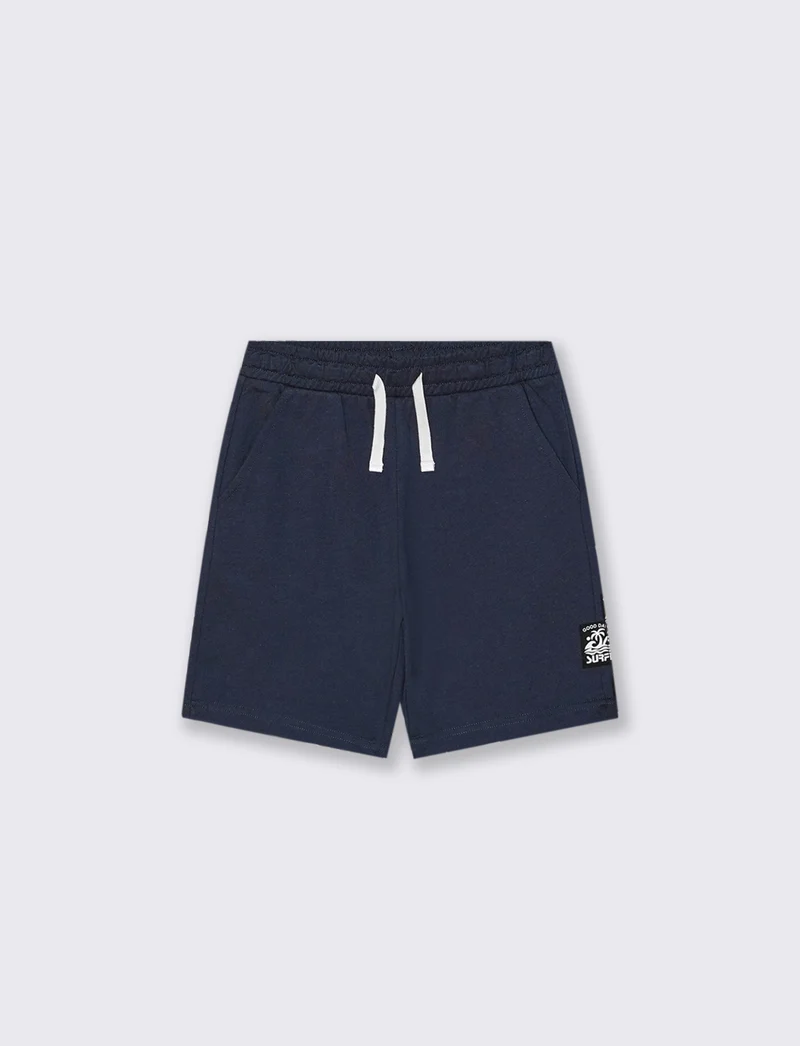 Bermuda in felpa basic con lacci regolabili - Blu