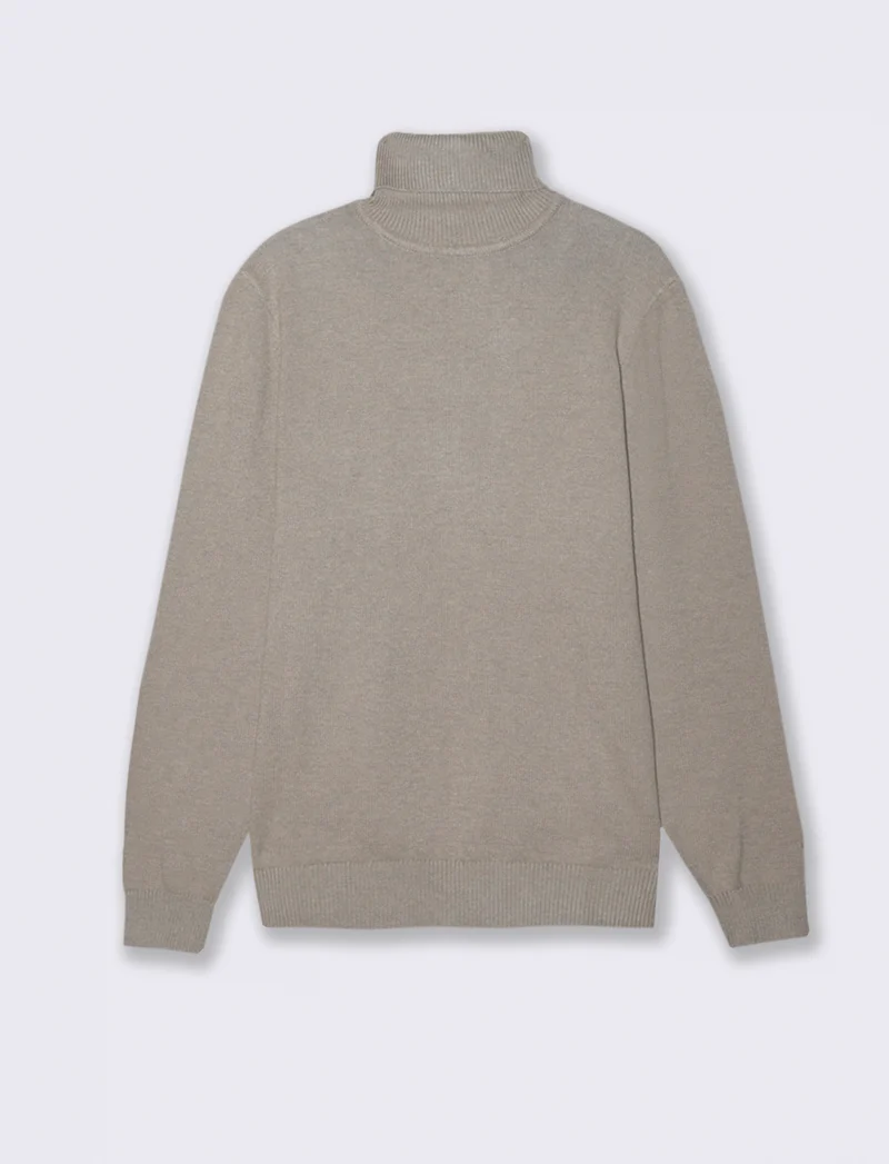 MAGLIA COLLO ALTO FILATO PREMIUM - Tortora melange