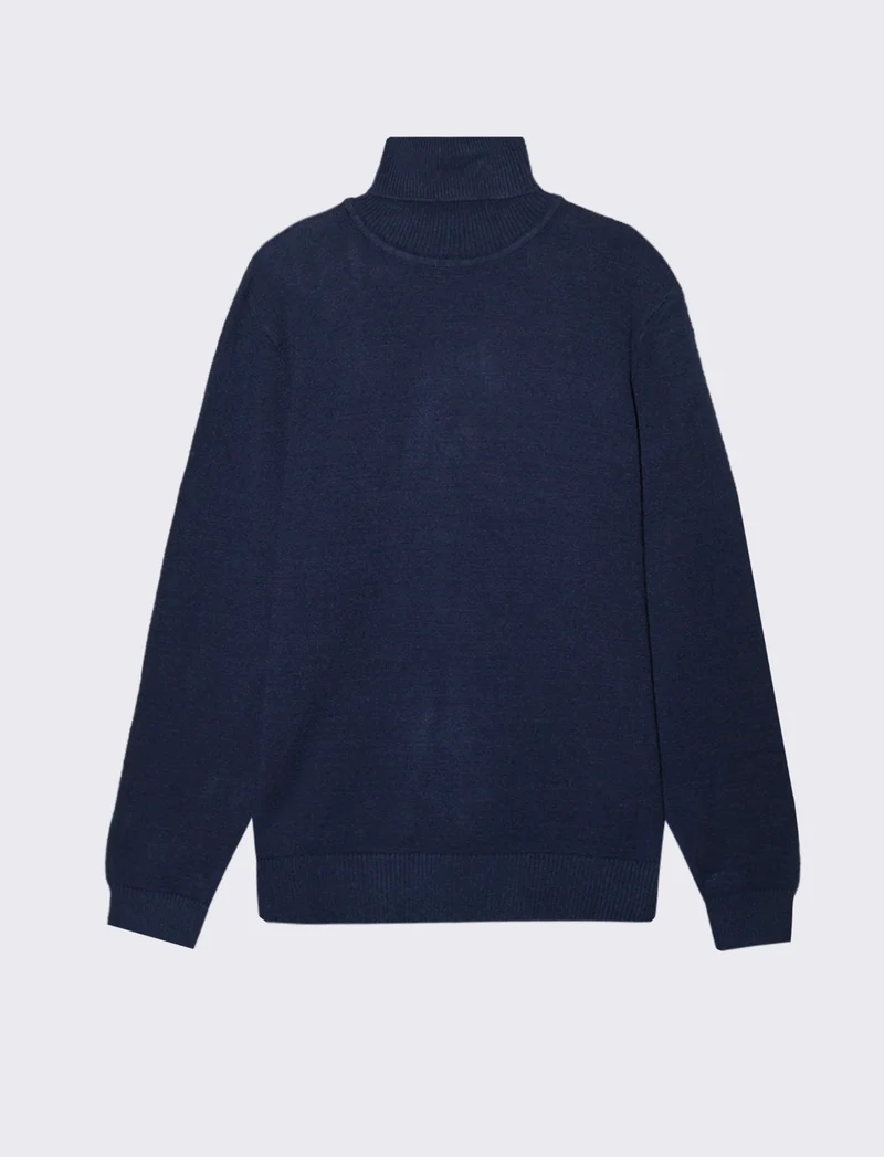 MAGLIA COLLO ALTO FILATO PREMIUM - Blu melange