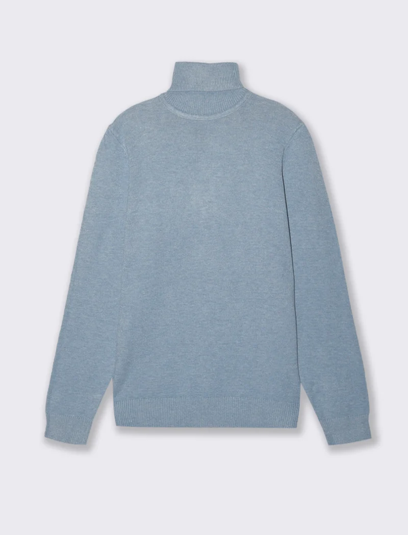 MAGLIA COLLO ALTO FILATO PREMIUM - Celeste melange