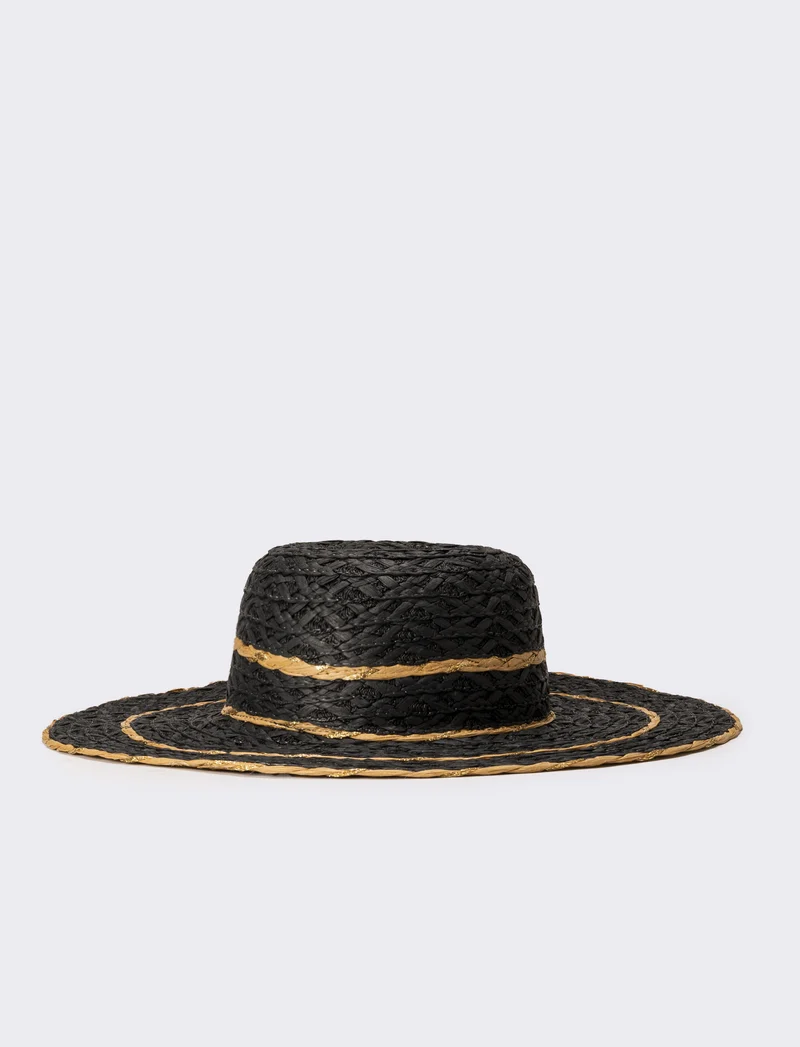 Cappello donna in paglia con lurex - Nero