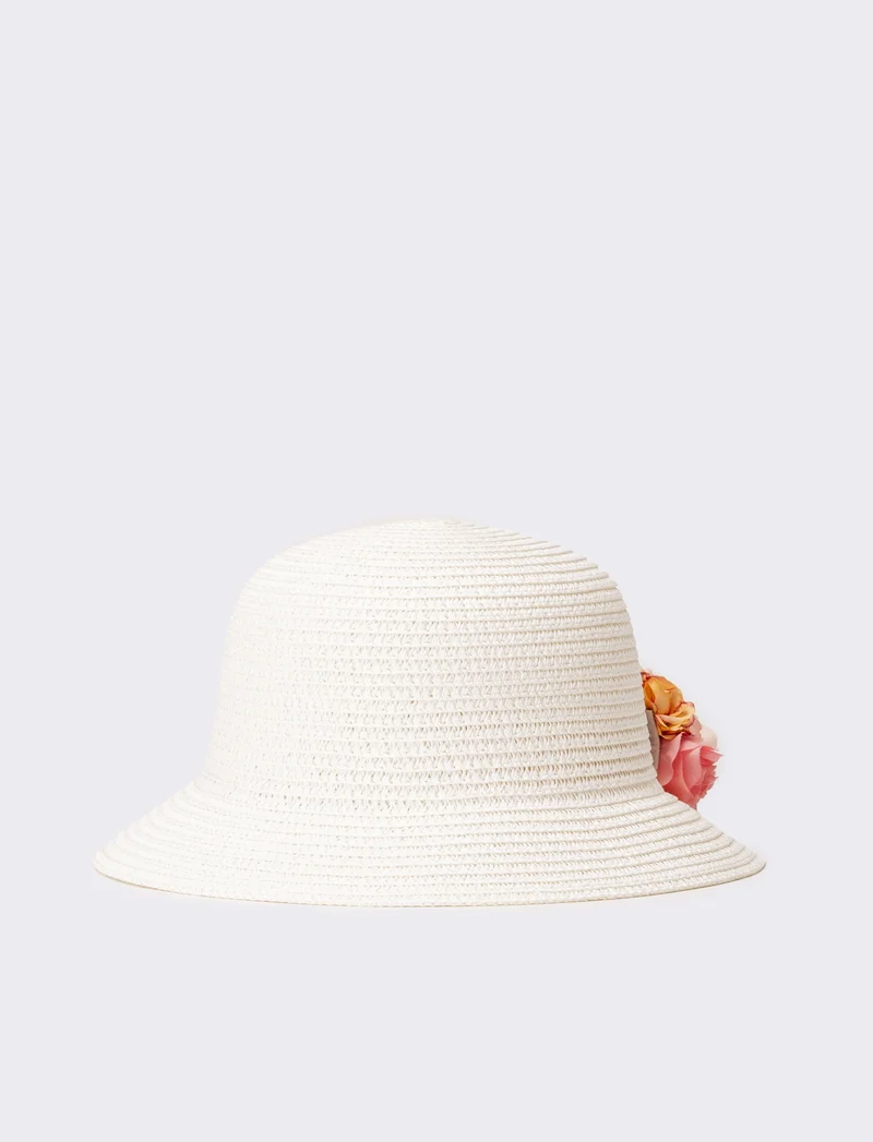 Cappello bambina modello tulipano con fiori multicolor - Bianco