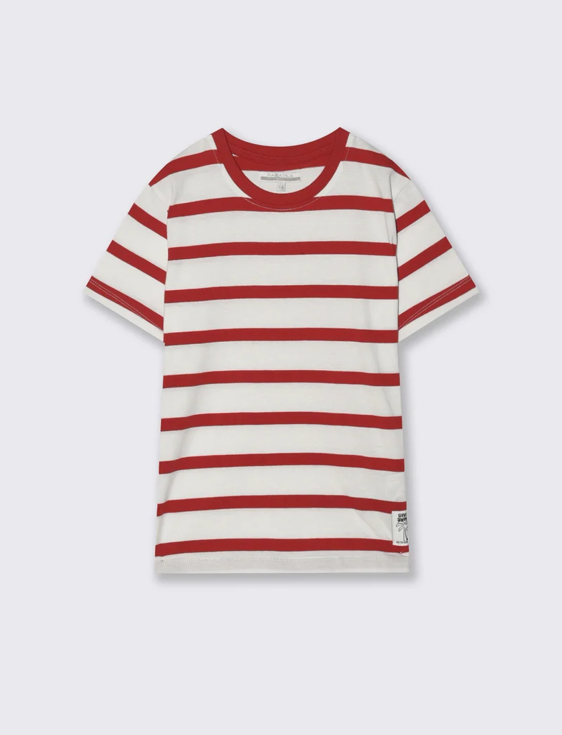 T-shirt estiva in cotone a righe - Rosso