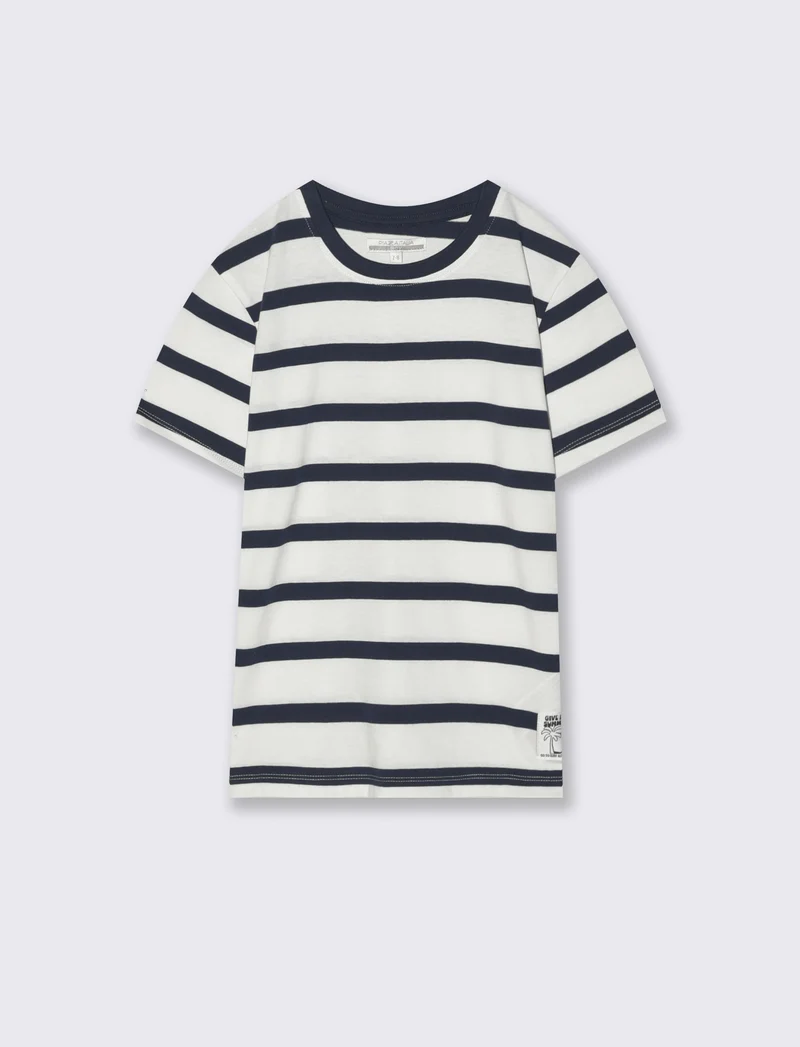 T-shirt estiva in cotone a righe - Blu