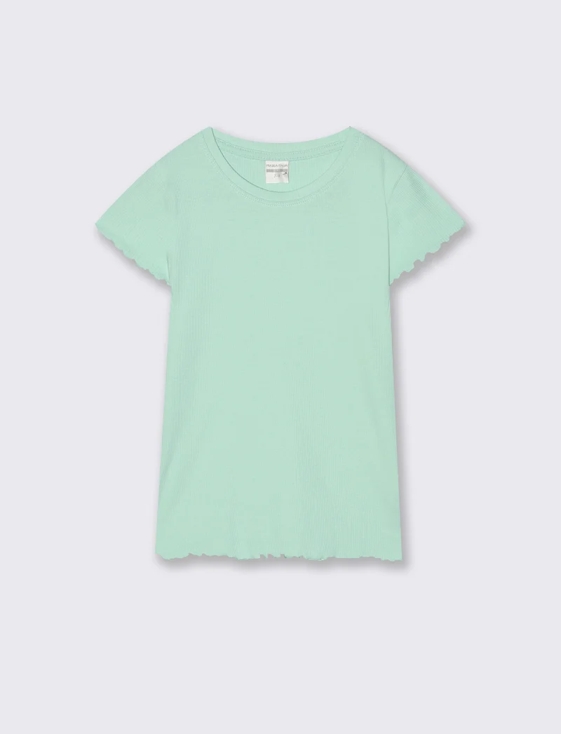 T-shirt girocollo in costina elastica - Verde acqua