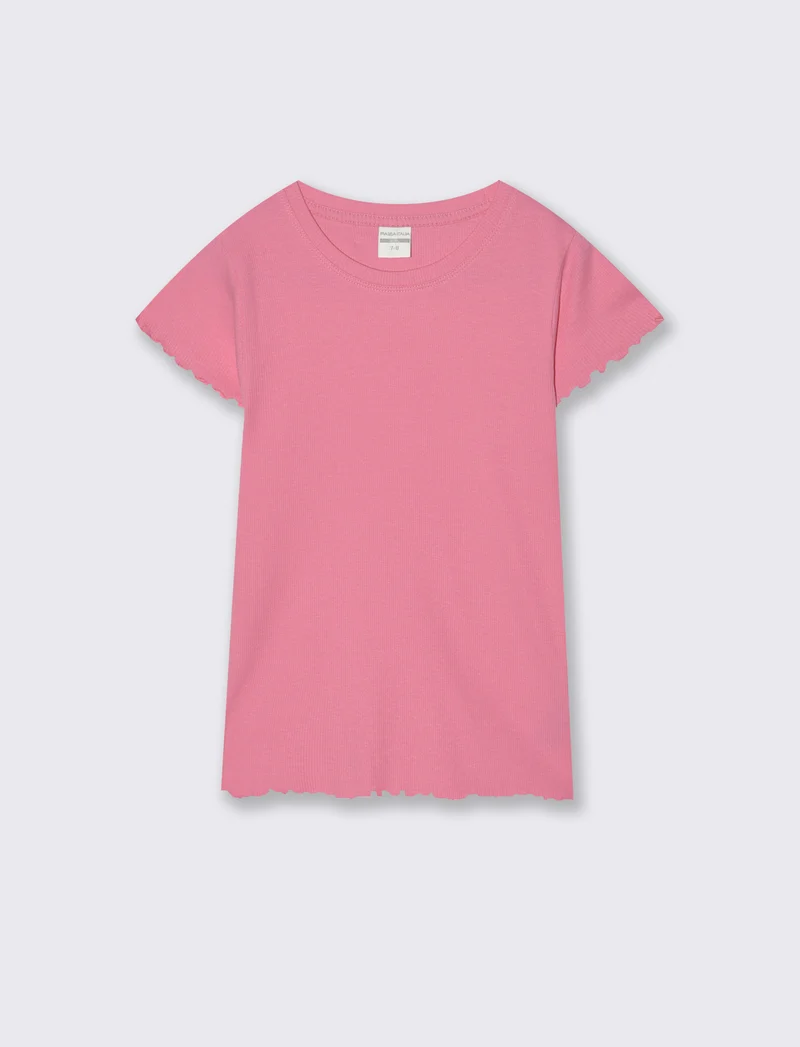 T-shirt girocollo in costina elastica - Rosa big bubble
