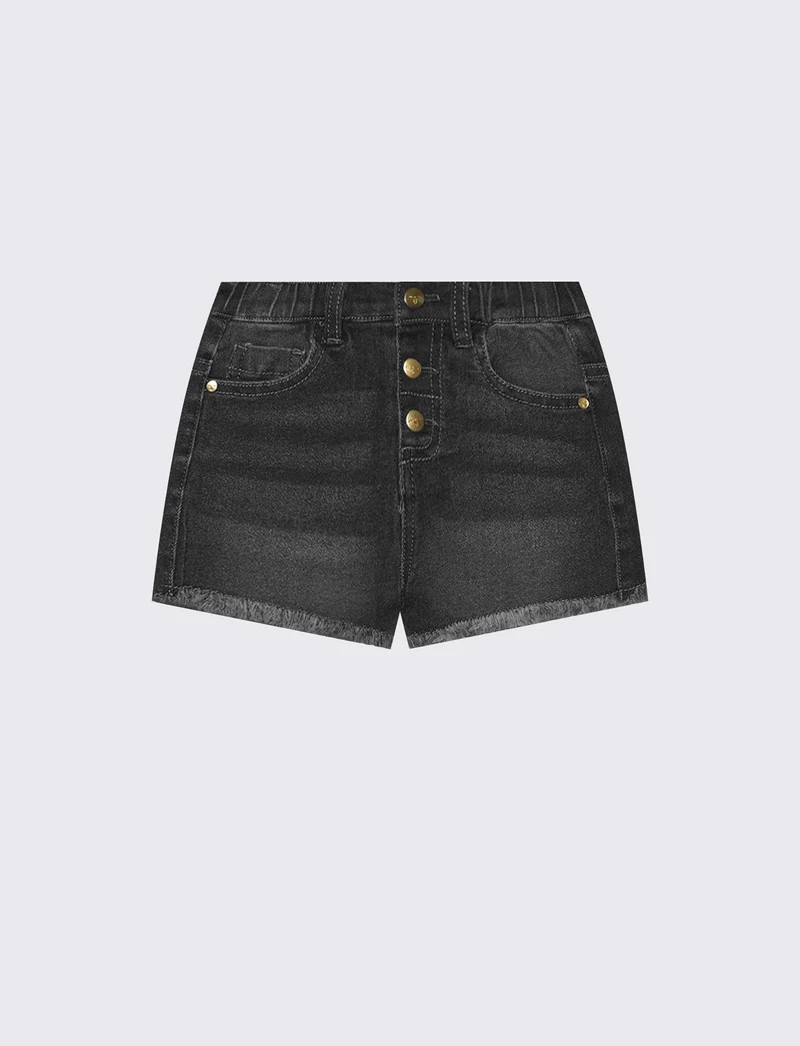 Shorts in denim con bottoni davanti - Nero