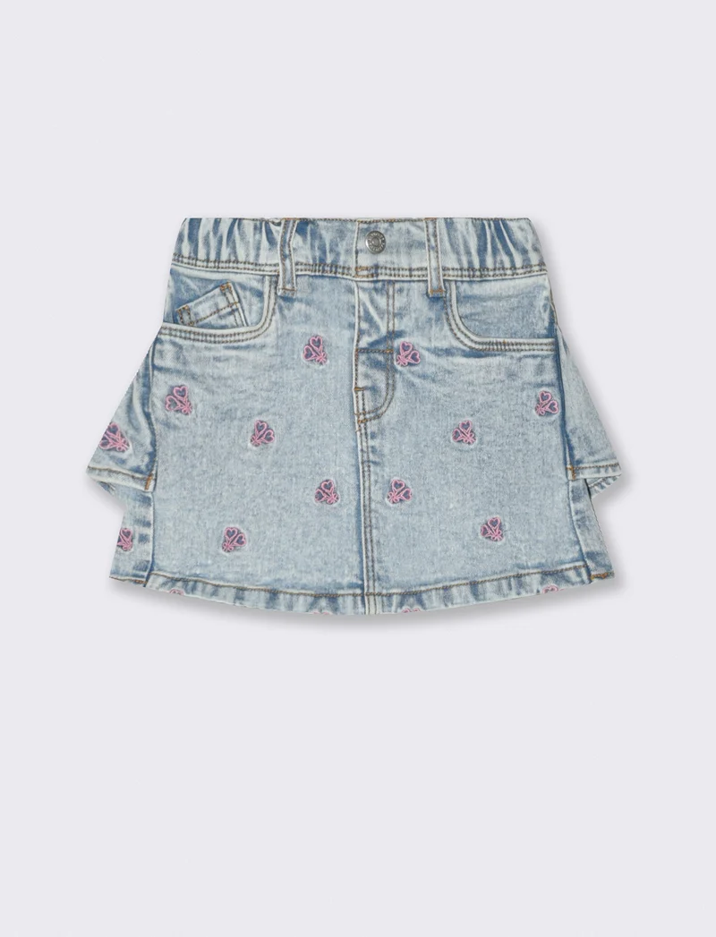 Gonna jeans con ricami e volant trendy - Denim