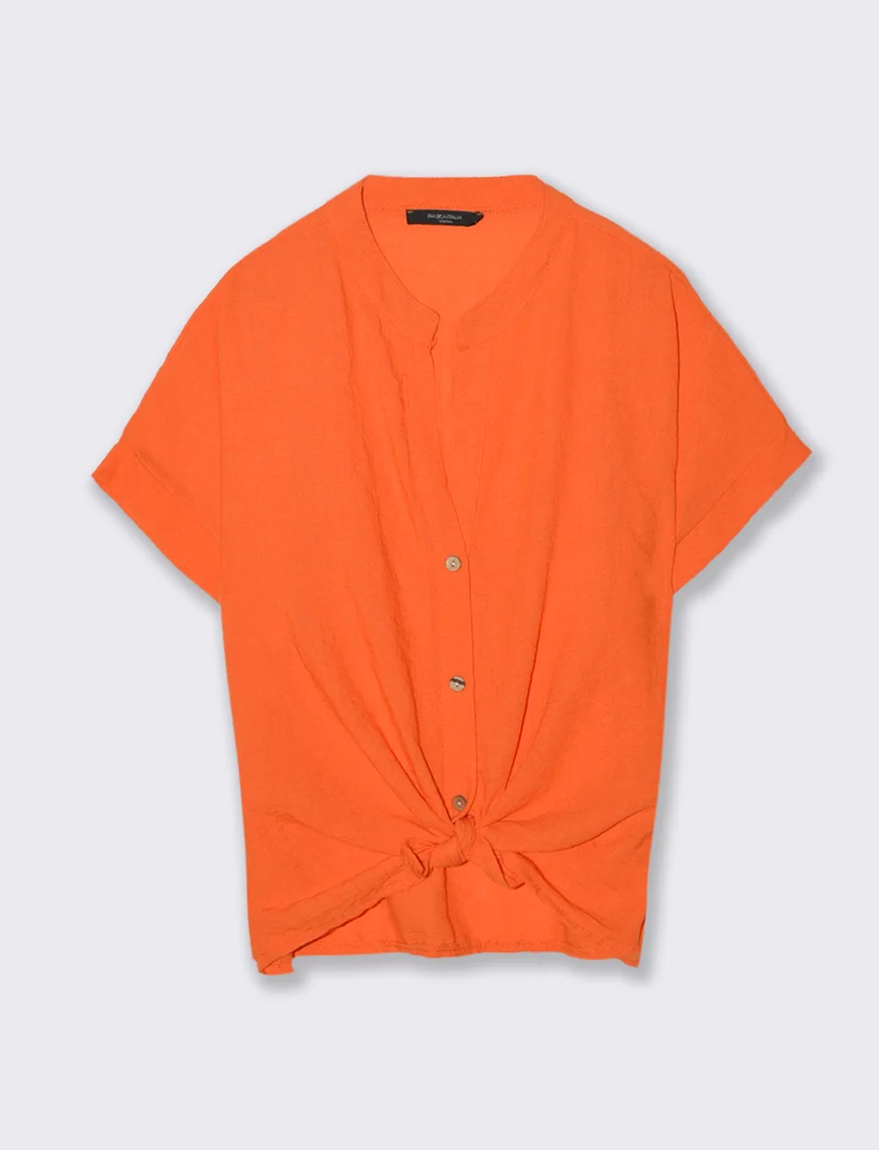 Camicia mezza manica collo coreana - Arancio