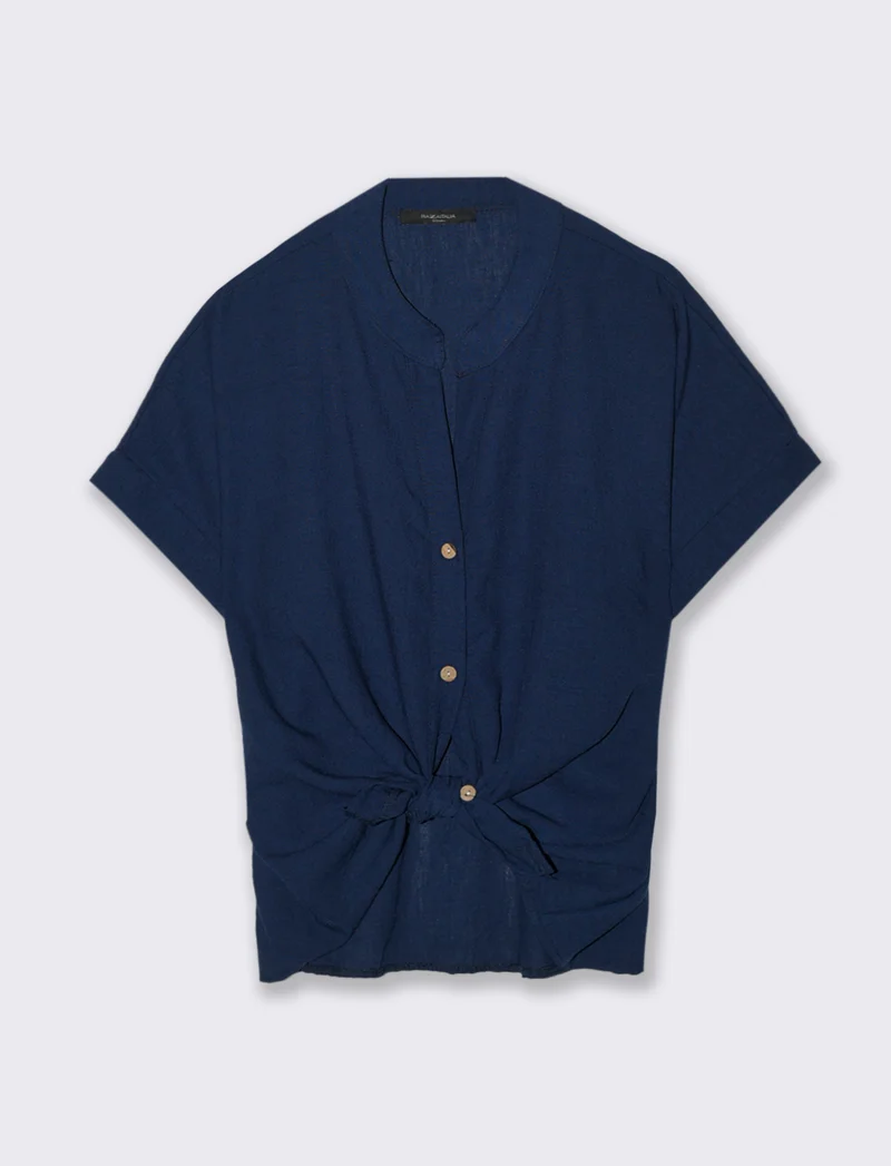 Camicia mezza manica collo coreana - Blu