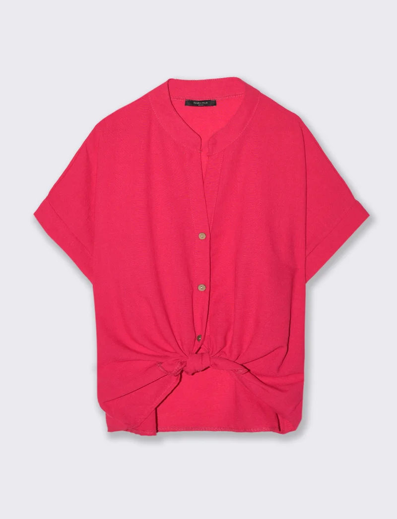 Camicia mezza manica collo coreana - Fuxia