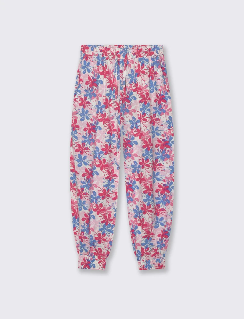 Jogger in viscosa con stampa e comfort - Fuxia