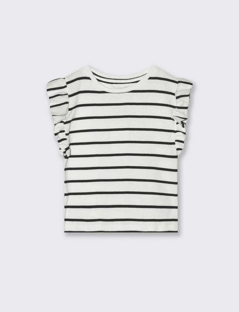 T-shirt da bambina in costina a righe - Bianco-nero